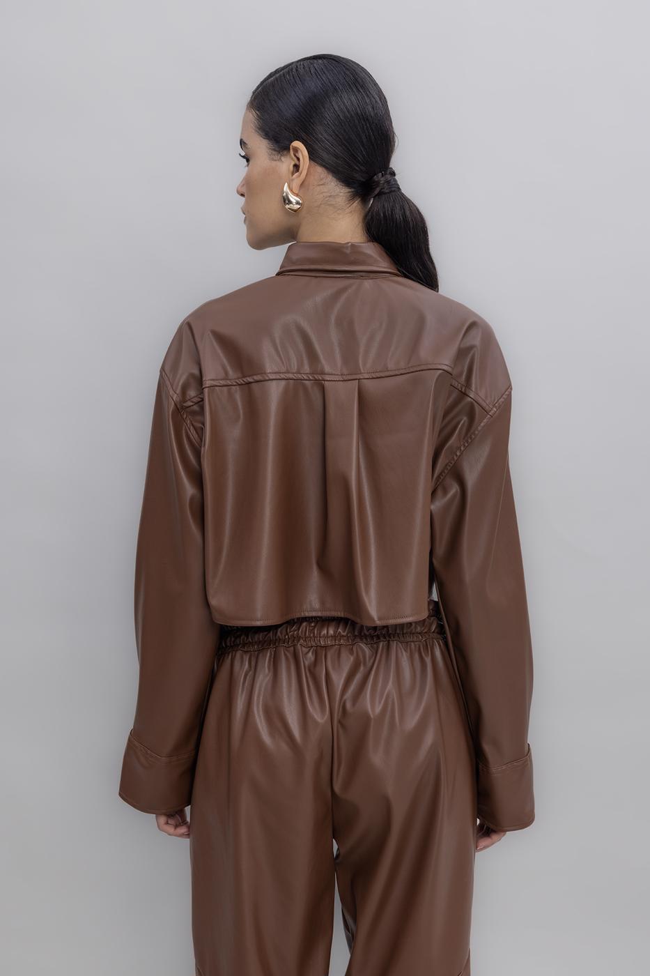 BSL Women Faux Leather Crop Shirt - Bloomington