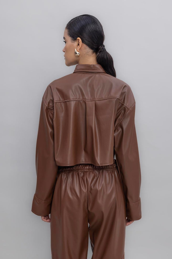 BSL Women Faux Leather Crop Shirt - Bloomington