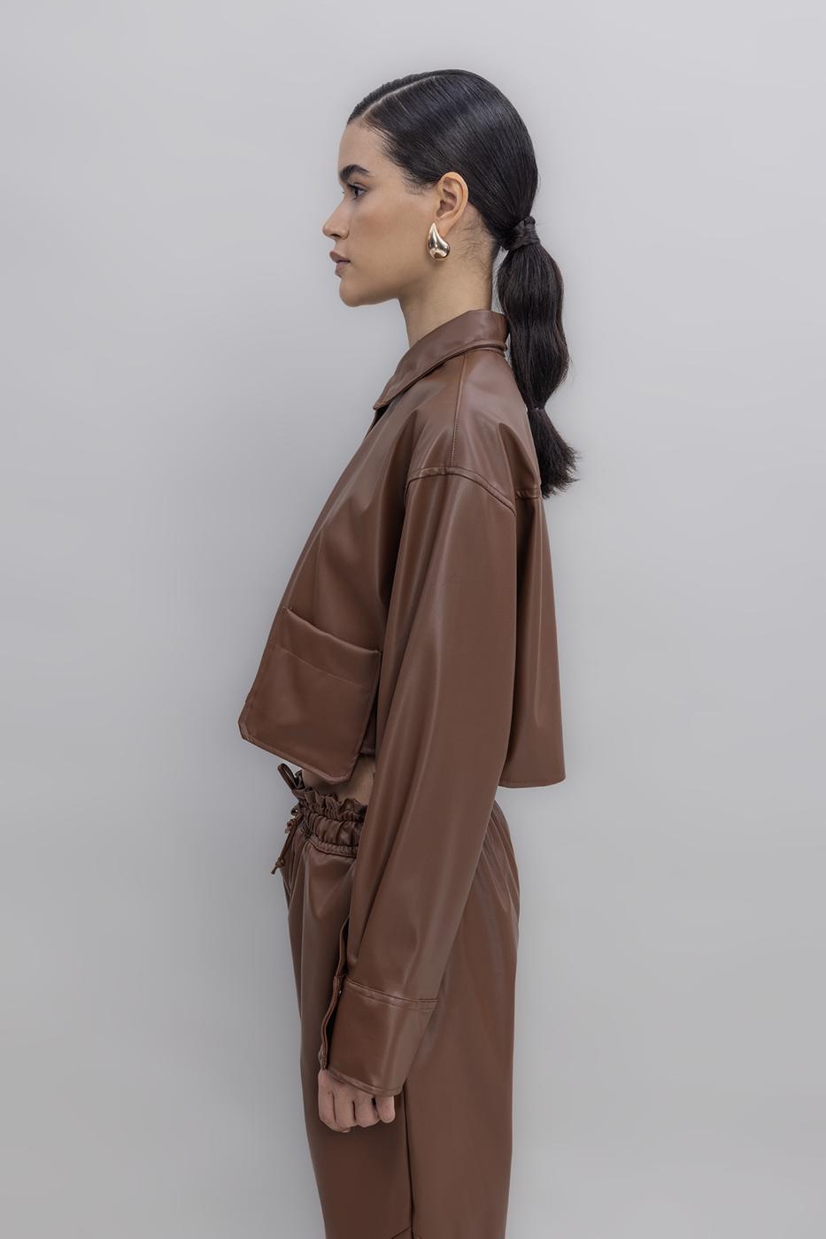 BSL Women Faux Leather Crop Shirt - Bloomington