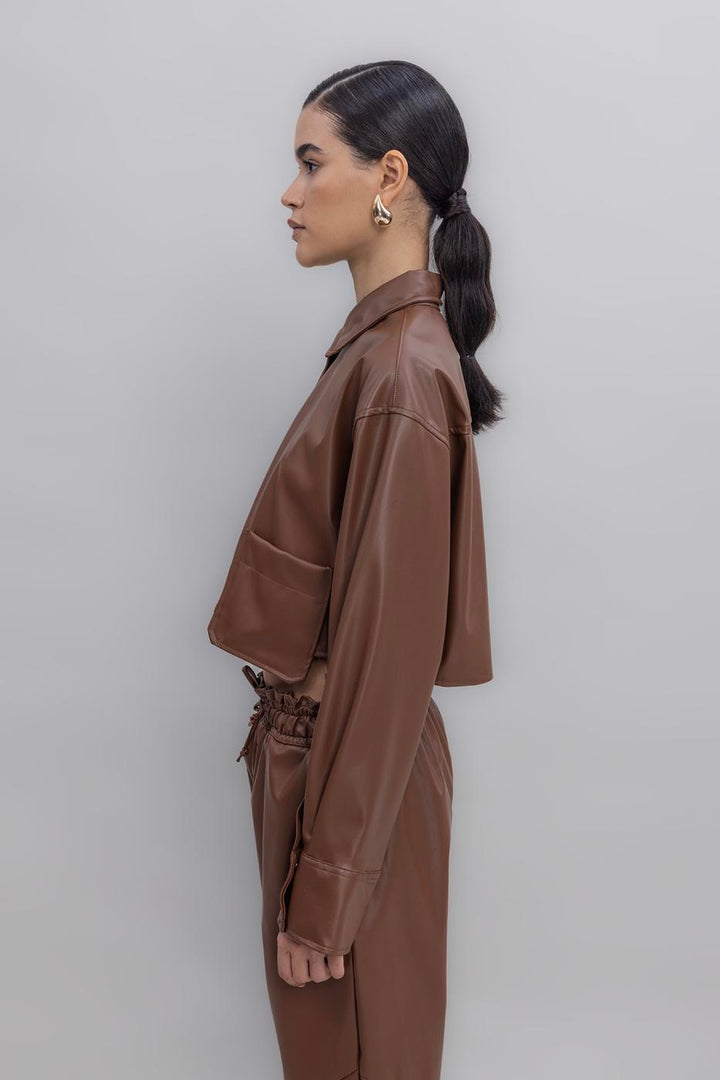 BSL Women Faux Leather Crop Shirt - Bloomington
