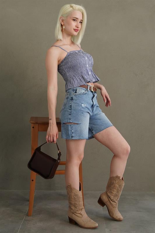 MDX Saks Adjustable Strap Checkered Crop Top Mg2371 - Riverside