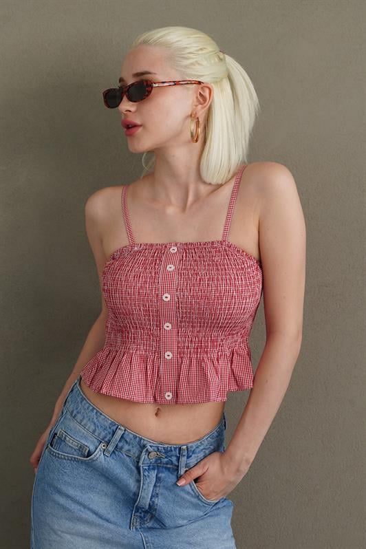 MDX Red Adjustable Strap Checkered Crop Top Mg2371 - Washington