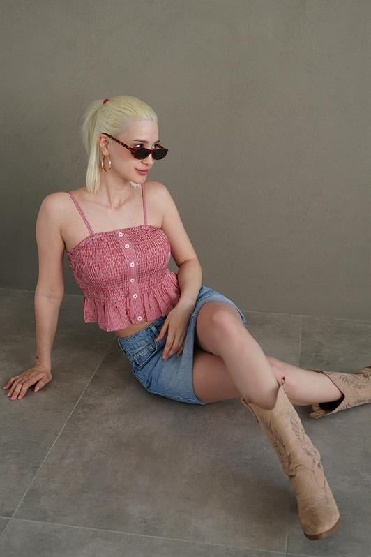MDX Red Adjustable Strap Checkered Crop Top Mg2371 - Washington