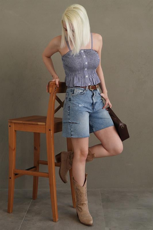 MDX Saks Adjustable Strap Checkered Crop Top Mg2371 - Riverside