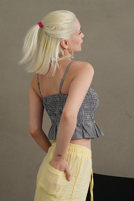 MDX Black Adjustable Strap Checkered Crop Top Mg2371 - Port Talbot