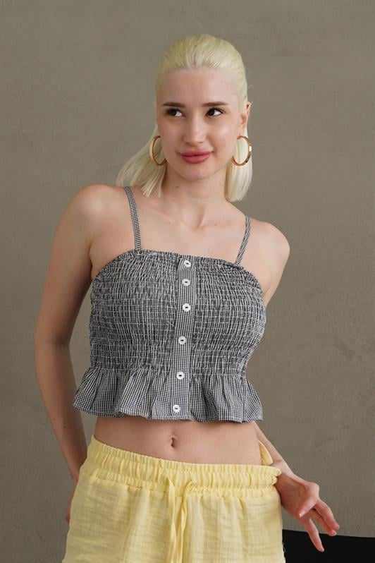 MDX Black Adjustable Strap Checkered Crop Top Mg2371 - Port Talbot
