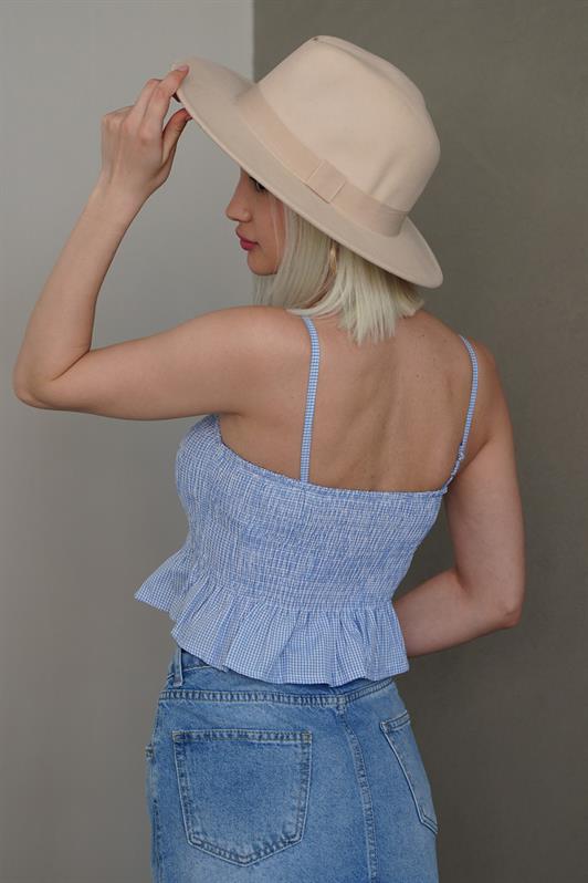 MDX Baby Blue Adjustable Strap Checkered Crop Top Mg2371 - Corigliano Calabro