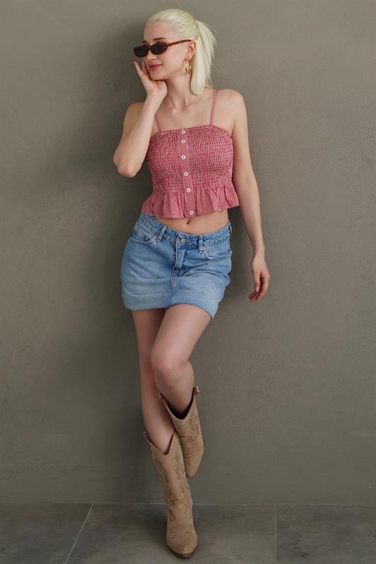 MDX Red Adjustable Strap Checkered Crop Top Mg2371 - Washington