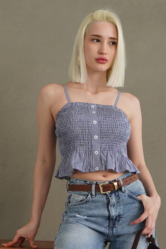 MDX Saks Adjustable Strap Checkered Crop Top Mg2371 - Riverside