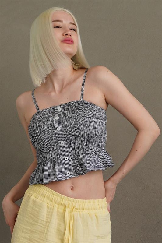 MDX Black Adjustable Strap Checkered Crop Top Mg2371 - Port Talbot