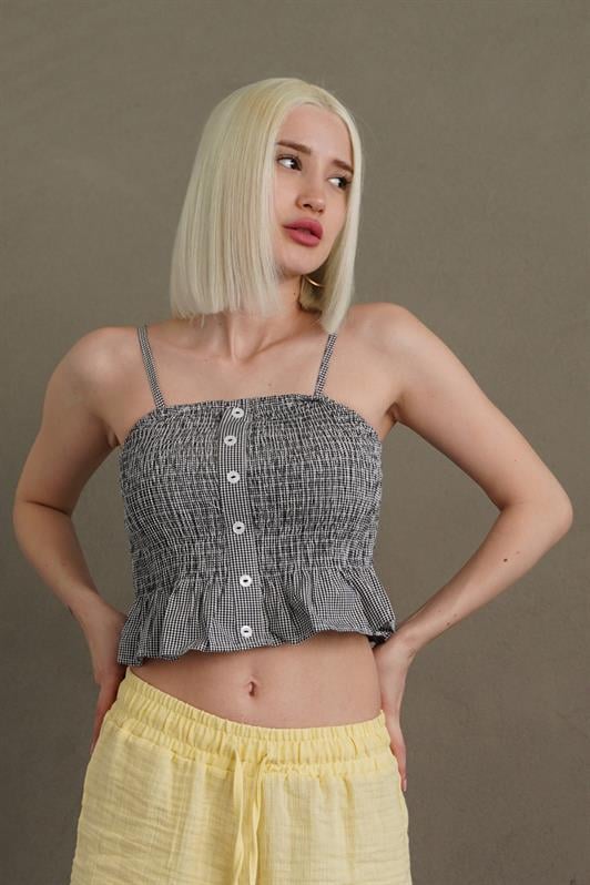 MDX Black Adjustable Strap Checkered Crop Top Mg2371 - Port Talbot