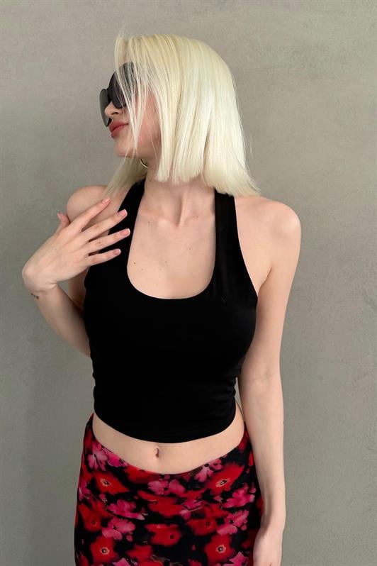 MDX Black Halter Neck Strap Crop Top MG2456 - Berdiansk