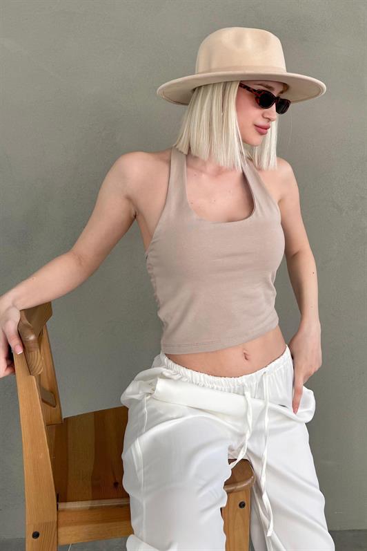 MDX Stone Color Halter Neck Neck Strap Crop Top MG2456 - Fellbach