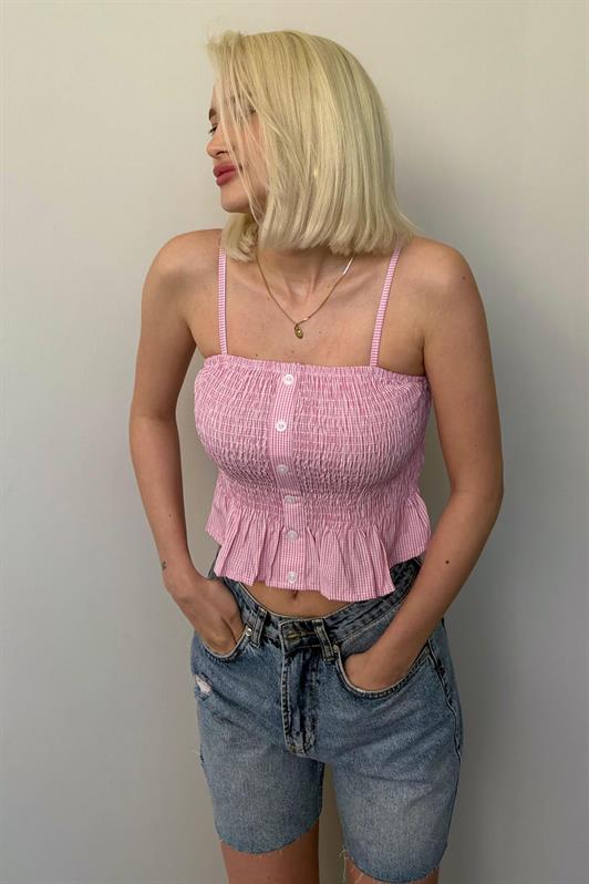 MDX Pink Adjustable Strap Checkered Crop Top Mg2371 - El Paso de Robles