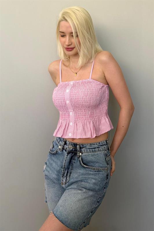 MDX Pink Adjustable Strap Checkered Crop Top Mg2371 - El Paso de Robles