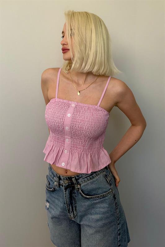 MDX Pink Adjustable Strap Checkered Crop Top Mg2371 - El Paso de Robles