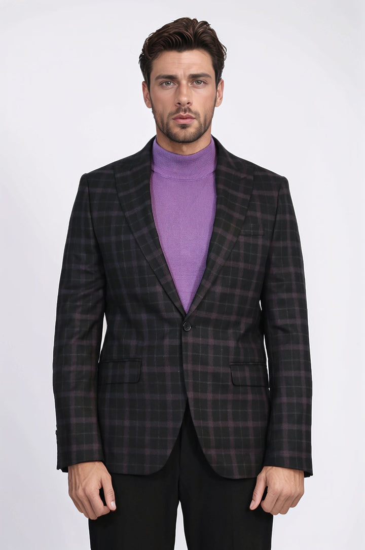 WSS Checked Black Burgundy Men Blazer  - Walnut Creek