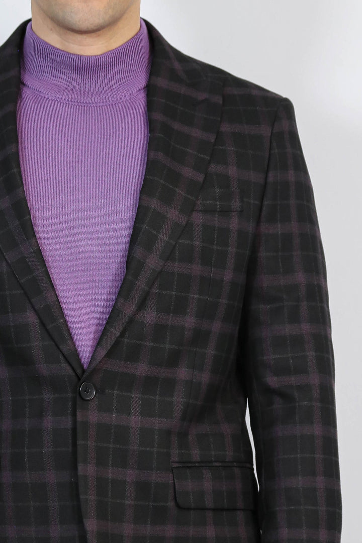 WSS Checked Black Burgundy Men Blazer  - Walnut Creek