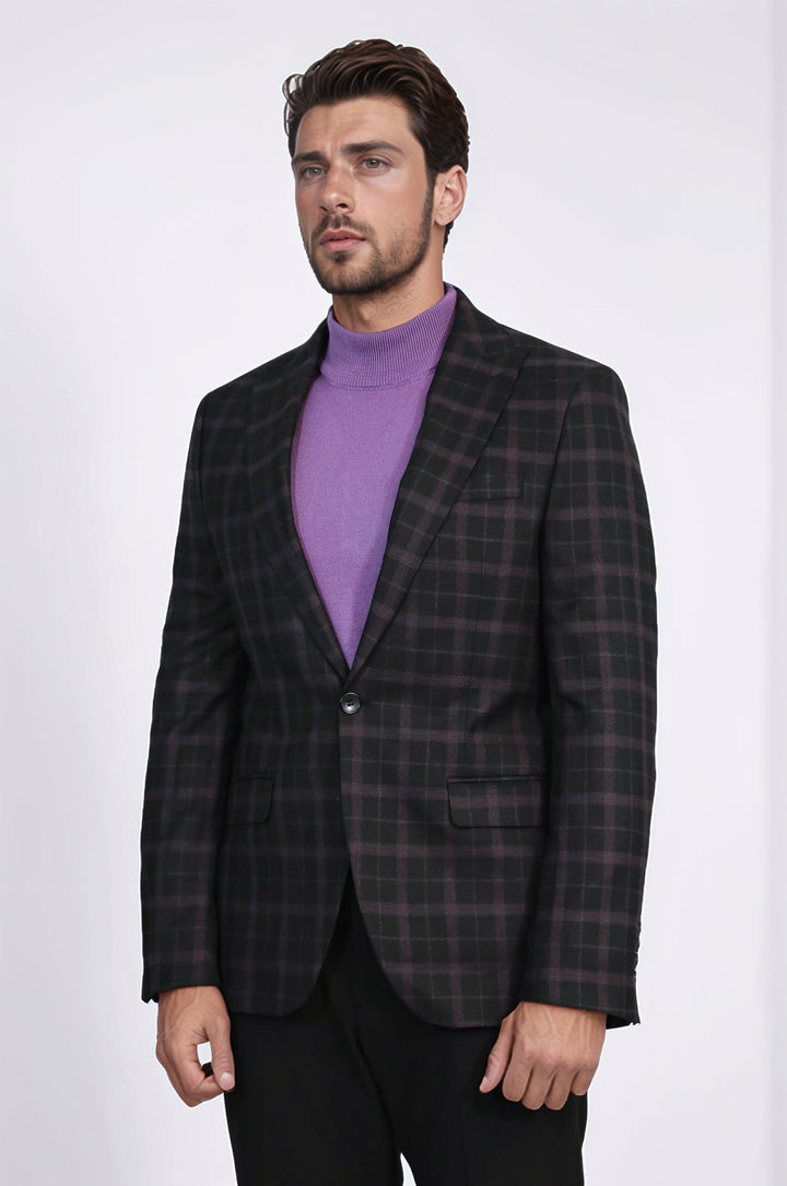 WSS Checked Black Burgundy Men Blazer  - Walnut Creek