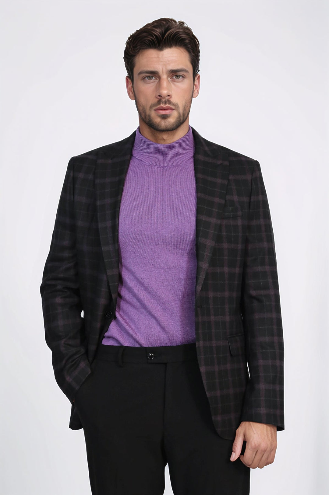 WSS Checked Black Burgundy Men Blazer  - Walnut Creek