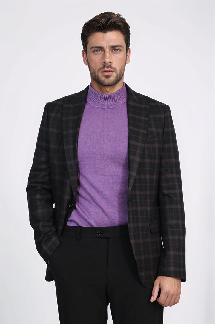 WSS Checked Black Burgundy Men Blazer  - Walnut Creek