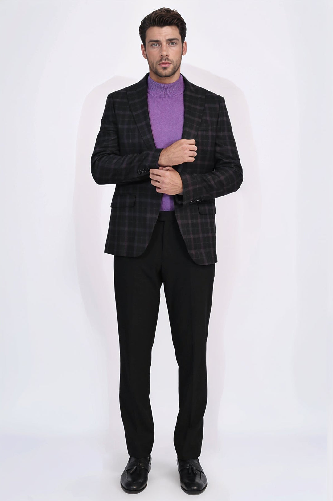 WSS Checked Black Burgundy Men Blazer  - Walnut Creek