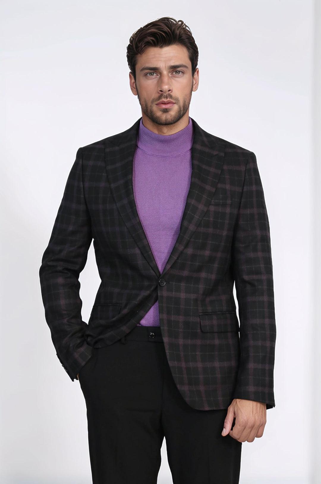WSS Checked Black Burgundy Men Blazer  - Walnut Creek
