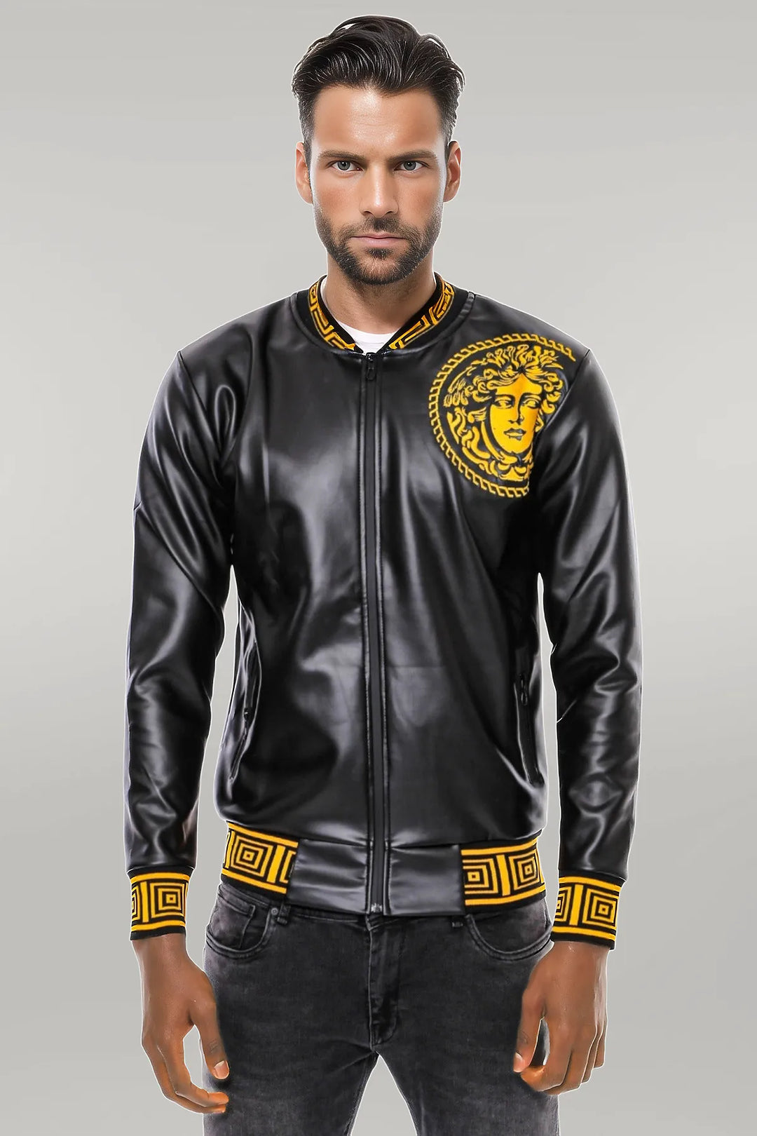 WSS Black Leather Touch Printed Seasonal Coat  - Singen