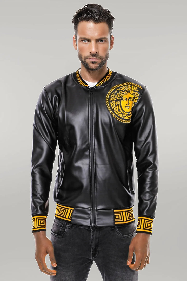 WSS Black Leather Touch Printed Seasonal Coat  - Singen
