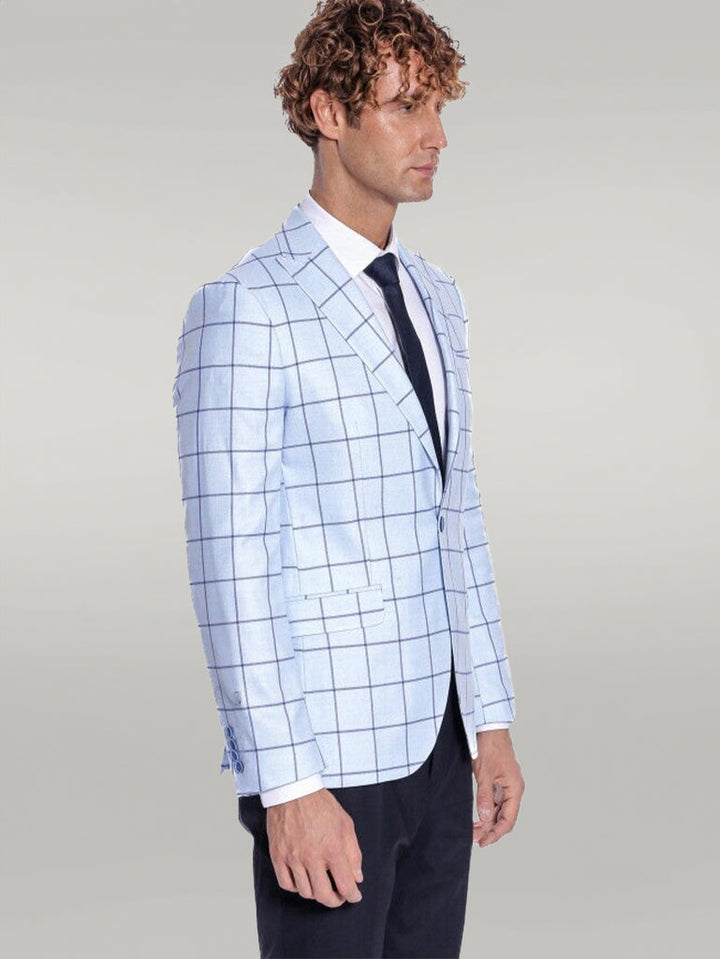 WSS Plaid Slim Fit Light Blue Men Blazer  - Singen