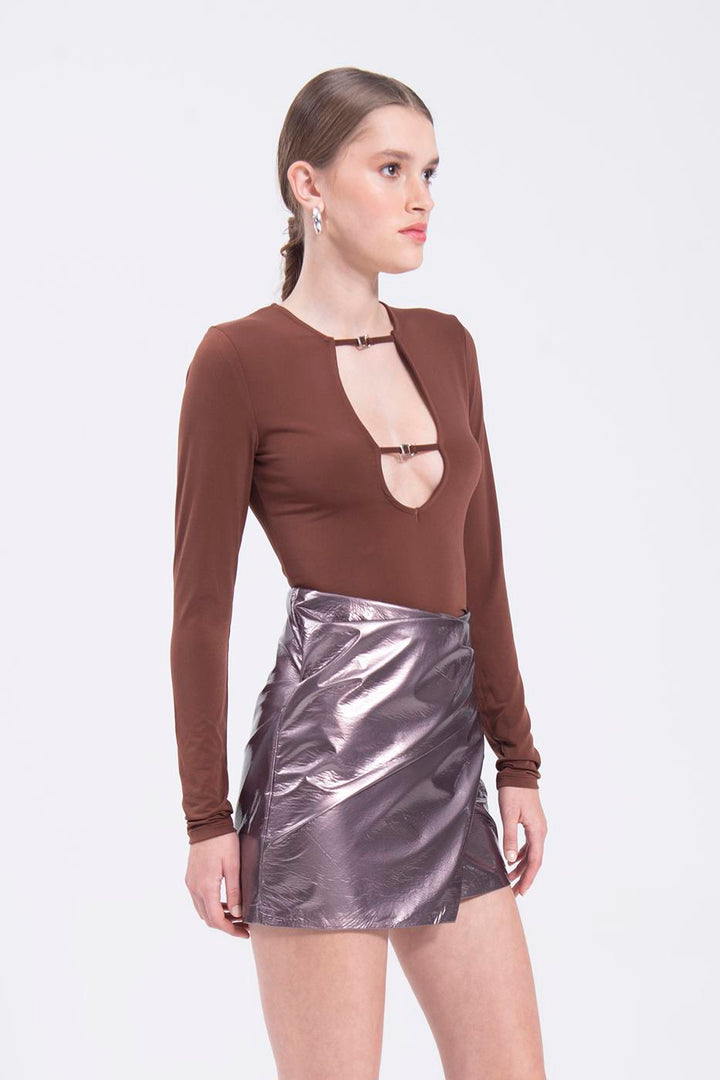 BSL Women Cowlneck patent leather mini skirt - New Haven
