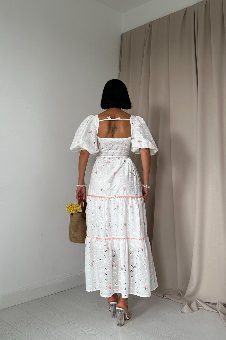 ELS Lace Detailed Embroidered Dress - Powder - Trieste