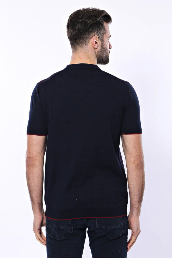 WSS Dark Blue Plaid Zippered Knitted Polo T-Shirt  - Cumberland