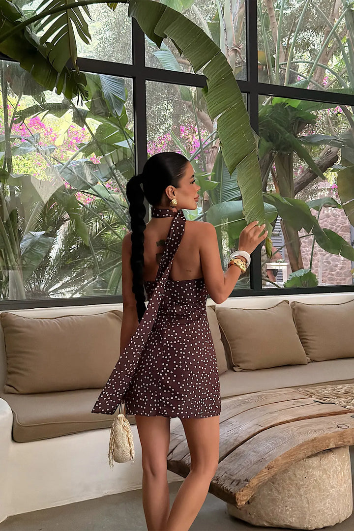 EYY Women Dark Brown Polka Dot Mini Dress - Teramo