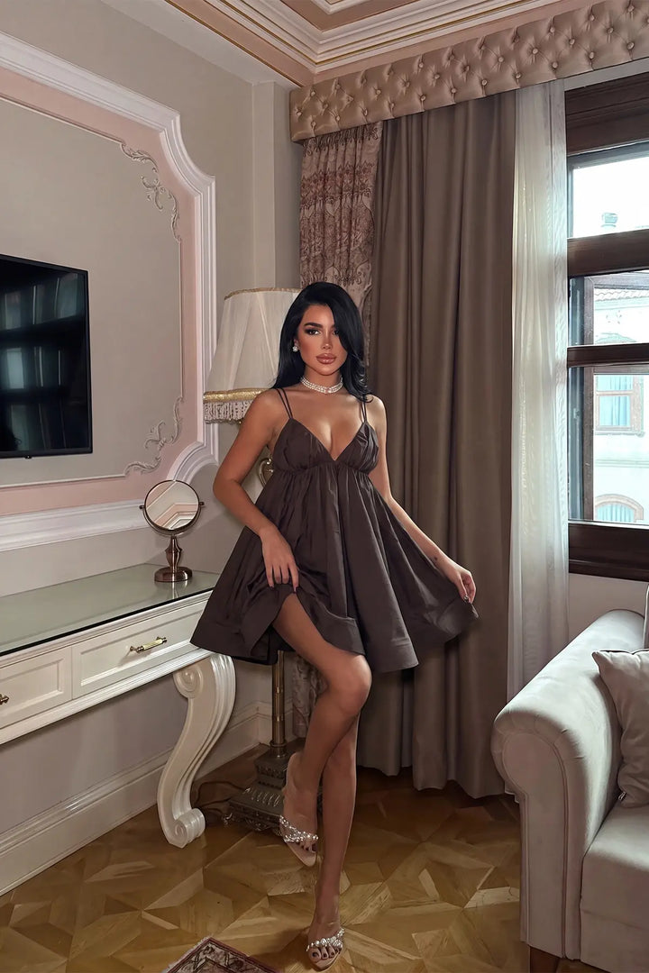 EYY Women Dark Brown Strappy Mini Dress - Capelle aan den IJssel