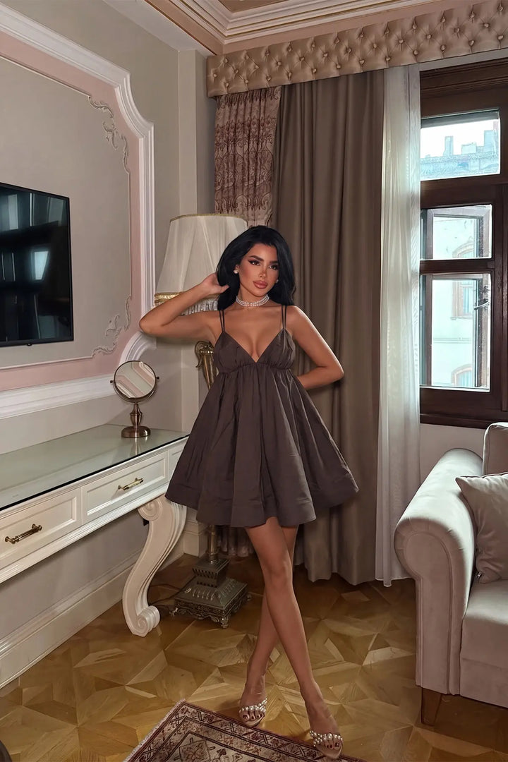 EYY Women Dark Brown Strappy Mini Dress - Capelle aan den IJssel
