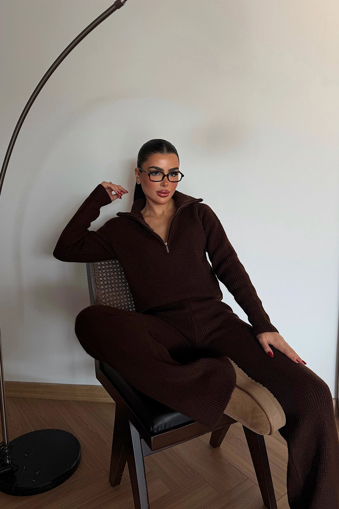 EYY Women Dark Brown Zipper Detail Suit - Celaya