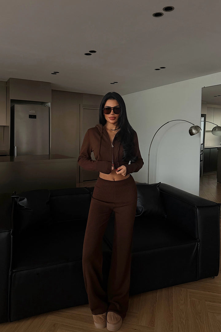 EYY Women Koyu Kahverengi Fermuarlı Eşofman - Islington