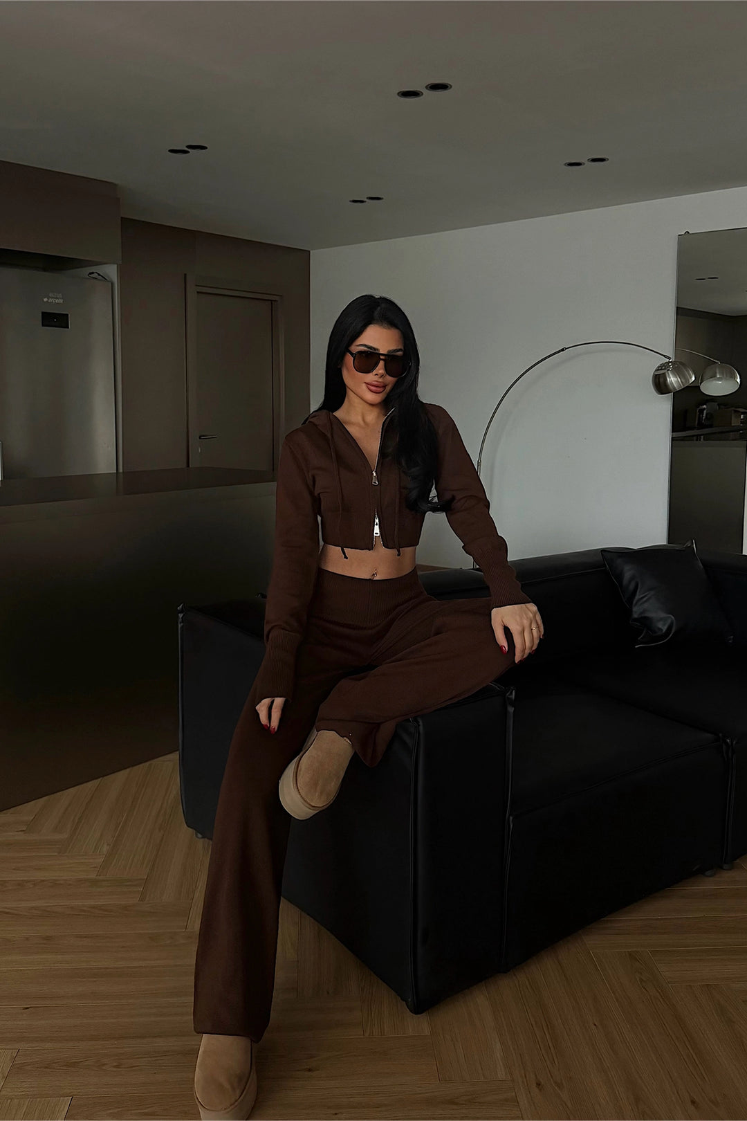 EYY Women Koyu Kahverengi Fermuarlı Eşofman - Islington