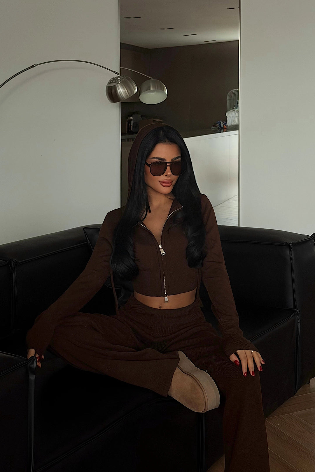 EYY Women Koyu Kahverengi Fermuarlı Eşofman - Islington