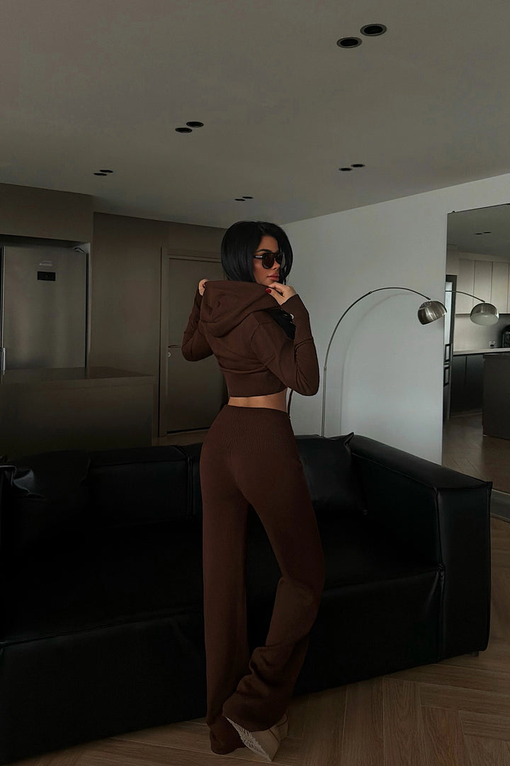 EYY Women Koyu Kahverengi Fermuarlı Eşofman - Islington