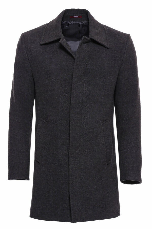 WSS Anthracite Hidden Button Peak Lapel Coat  - Elkhart