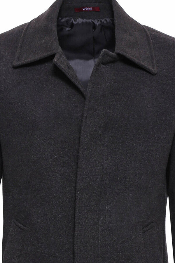WSS Anthracite Hidden Button Peak Lapel Coat  - Elkhart