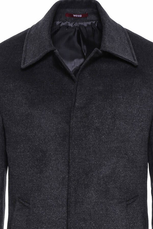 WSS Dark Grey Hidden Button Peak Lapel Coat  - Monterey Park