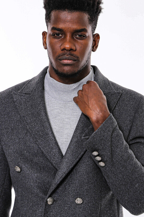 WSS Dark Grey Metal Buttoned Double Breasted Long Coat  - Borgerhout