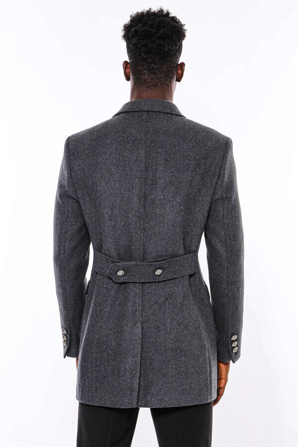WSS Dark Grey Metal Buttoned Double Breasted Long Coat  - Borgerhout