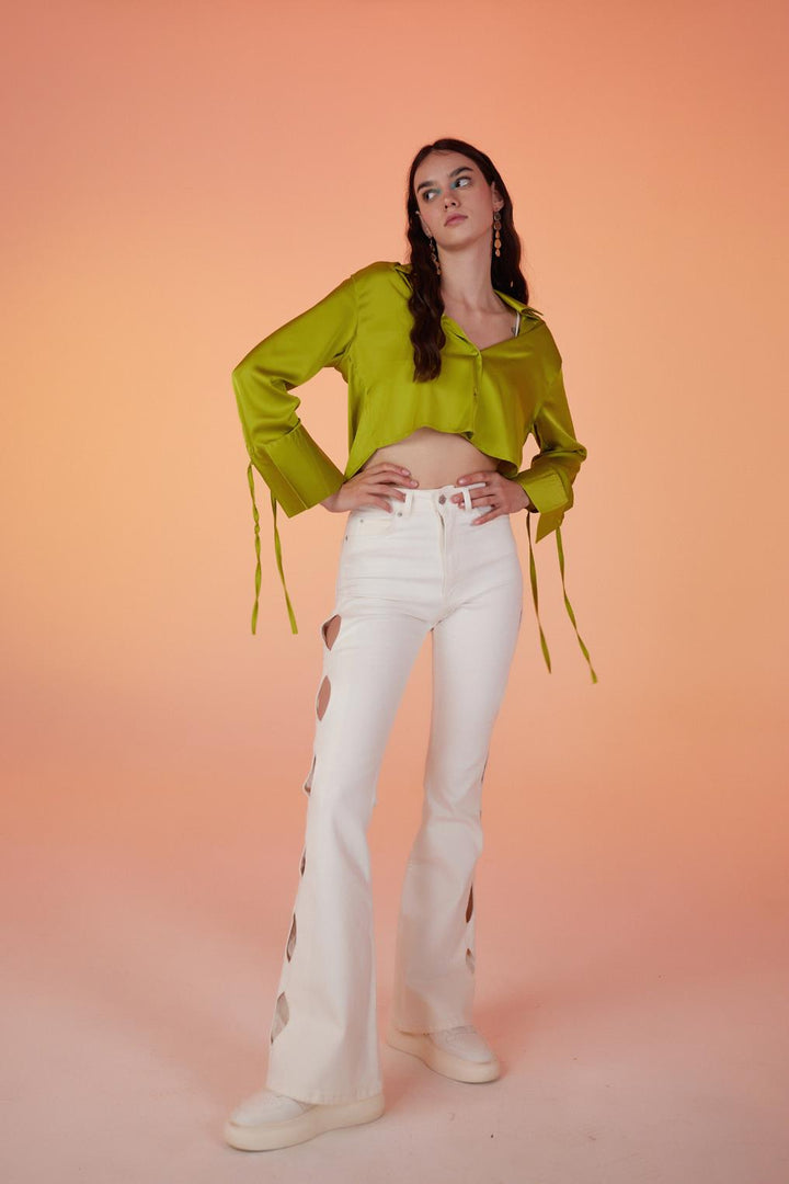 HLLY Women Cutout Jeans White - Barnet