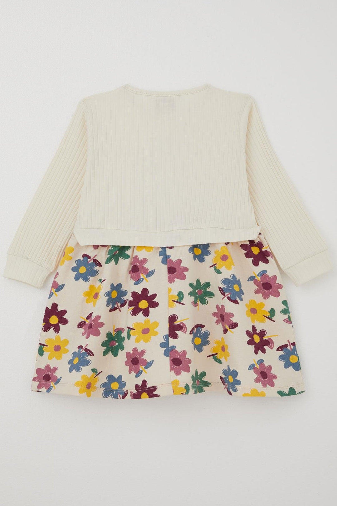 BRE Deco Girl Child Long Sleeve Dress Princess Bunny Printed Skirt with Flower Detail 2-5 Years, Ecru - Romford