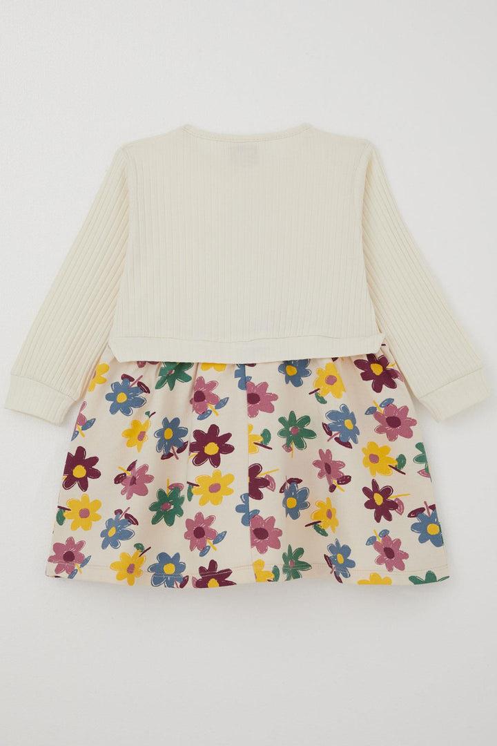 BRE Deco Girl Child Long Sleeve Dress Princess Bunny Printed Skirt with Flower Detail 2-5 Years, Ecru - Romford