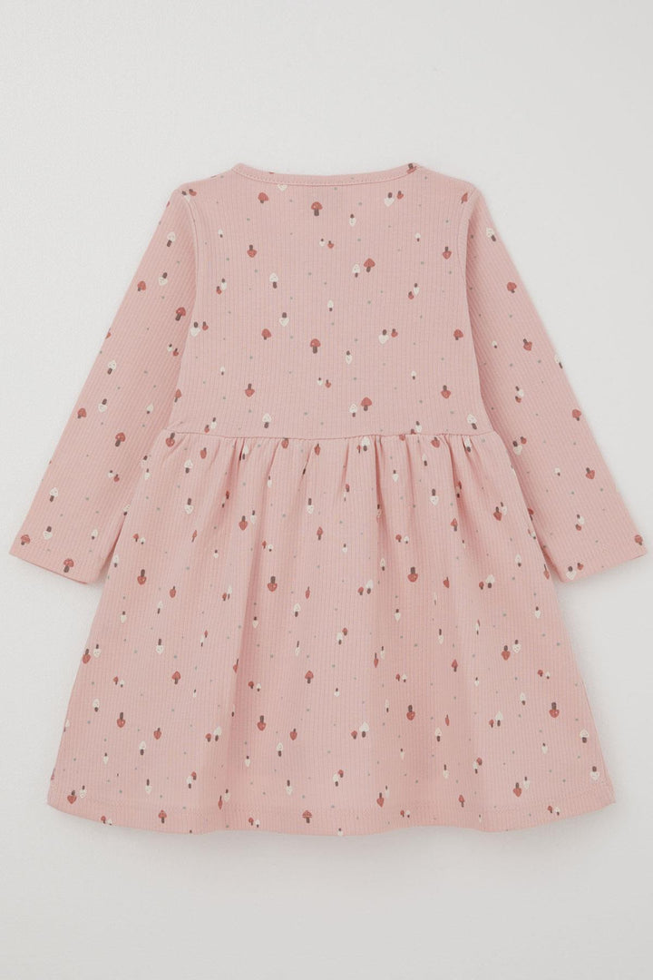 BRE Deco Kız Çocuk Uzun Kollu Elbise Renkli Mantar Bahçesi Fiyonk Aksesuarlı Fırfırlı 2-5 Yaş, Pembe - Mission Bend